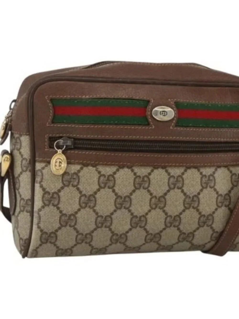 GUCCI GG Supreme Web Sherry Line Bag PVC Beige Gold 001 115 6655 Auth BAZ128